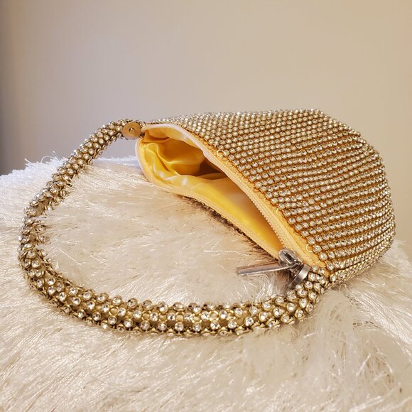 Unbranded Embellished Rhinestone Gold Mini Foldover Hand Bag Wristlet - Picture 4 of 13